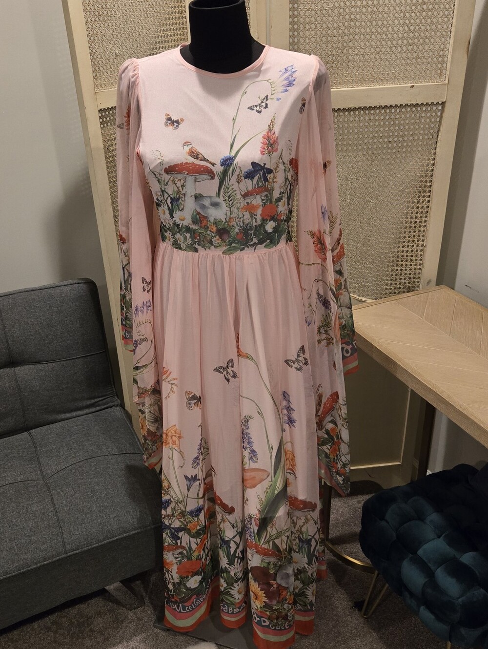 NWOT Pink Floral Long-Sleeve Midi Dress